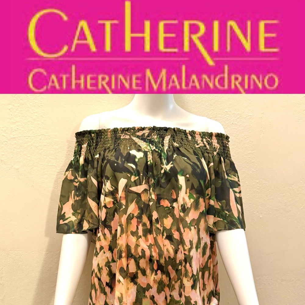 Catherine Malandrino Off-Shoulder Floral Blouse, Pink/Green, size Small